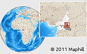 Shaded Relief Location Map of Kadey, highlighted country, highlighted parent region, within the entire country