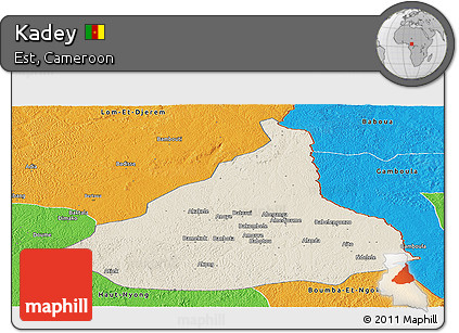 Shaded Relief Panoramic Map of Kadey, political outside