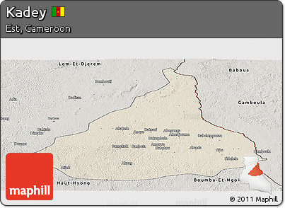 Shaded Relief Panoramic Map of Kadey, semi-desaturated