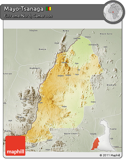Physical 3D Map of Mayo-Tsanaga, semi-desaturated