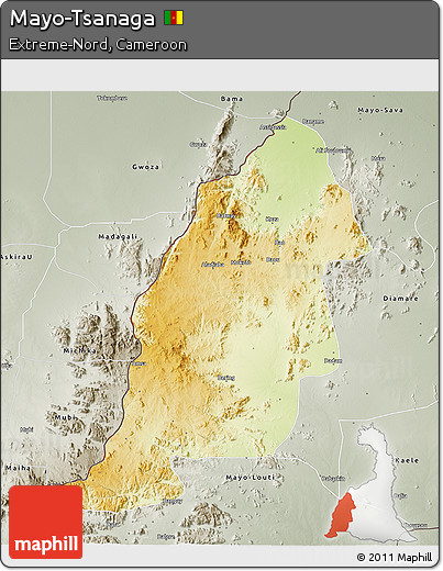 Physical 3D Map of Mayo-Tsanaga, semi-desaturated