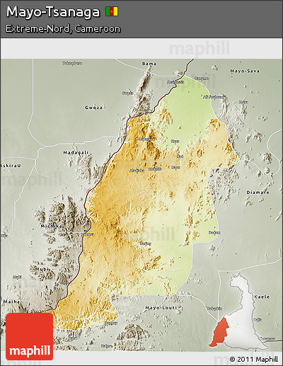 Physical 3D Map of Mayo-Tsanaga, semi-desaturated