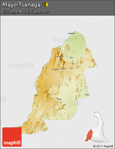 Physical 3D Map of Mayo-Tsanaga, single color outside