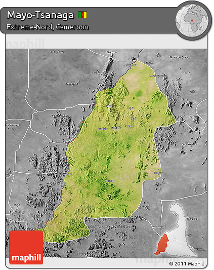 Satellite 3D Map of Mayo-Tsanaga, desaturated
