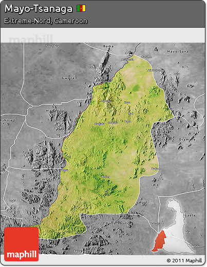 Satellite 3D Map of Mayo-Tsanaga, desaturated