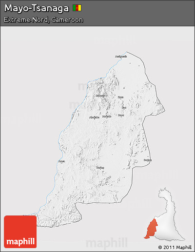 Silver Style 3D Map of Mayo-Tsanaga, single color outside