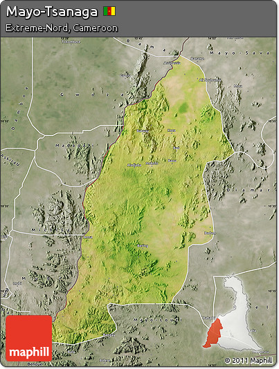 Satellite Map of Mayo-Tsanaga, semi-desaturated