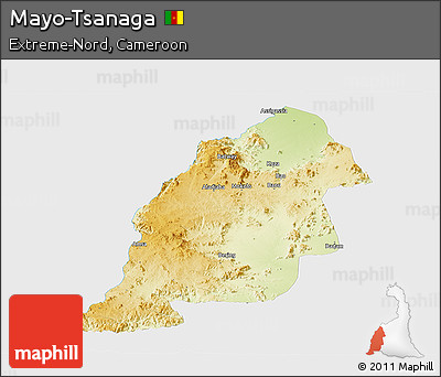 Physical Panoramic Map of Mayo-Tsanaga, single color outside