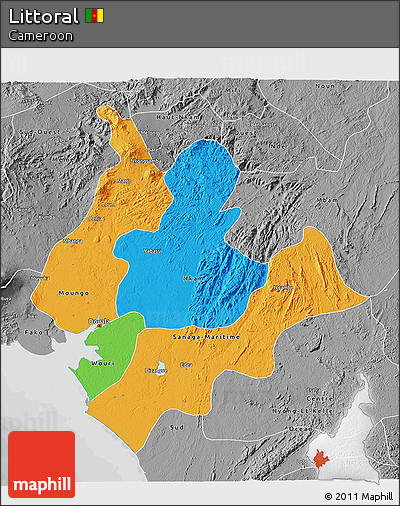 Political 3D Map of Littoral, desaturated