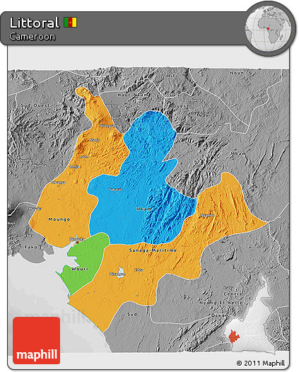 Political 3D Map of Littoral, desaturated