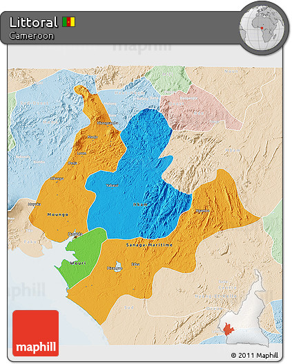 Political 3D Map of Littoral, lighten