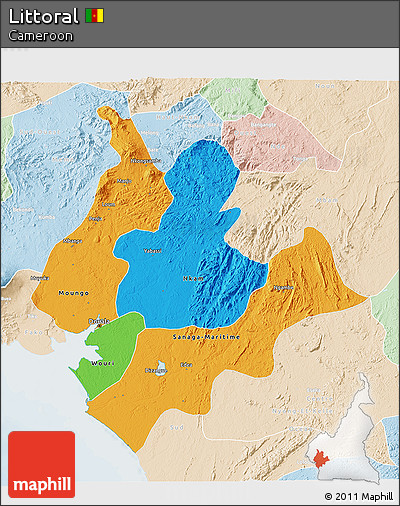 Political 3D Map of Littoral, lighten