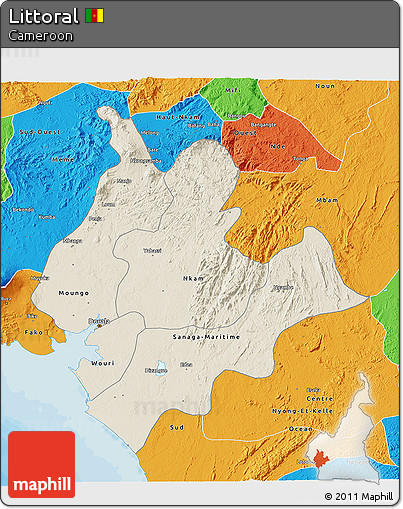 Shaded Relief 3D Map of Littoral, political outside