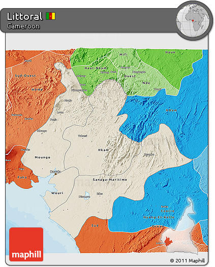 Shaded Relief 3D Map of Littoral, political shades outside