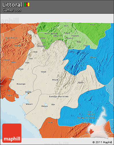 Shaded Relief 3D Map of Littoral, political shades outside