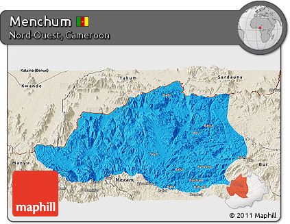 Political Panoramic Map of Menchum, shaded relief outside
