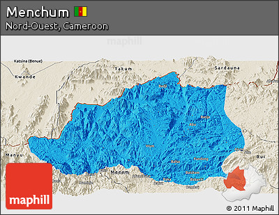 Political Panoramic Map of Menchum, shaded relief outside