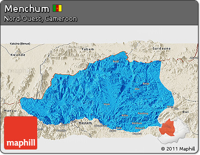 Political Panoramic Map of Menchum, shaded relief outside