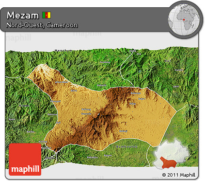 Physical 3D Map of Mezam, satellite outside