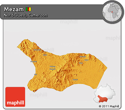 Political 3D Map of Mezam, single color outside