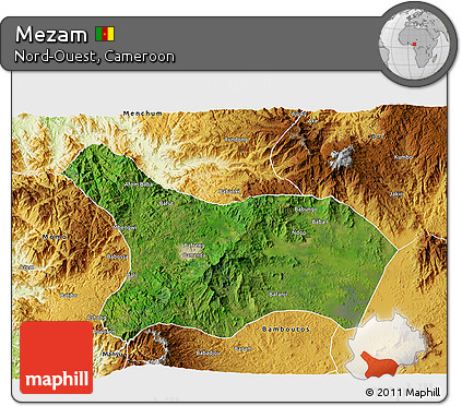 Satellite 3D Map of Mezam, physical outside