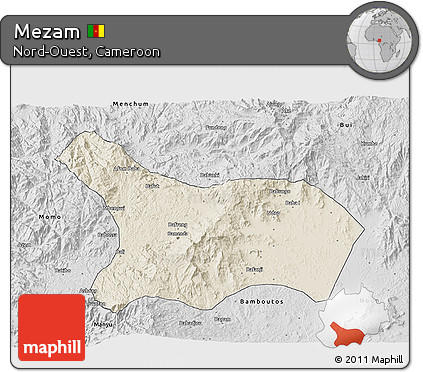 Shaded Relief 3D Map of Mezam, desaturated