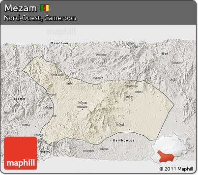 Shaded Relief 3D Map of Mezam, semi-desaturated