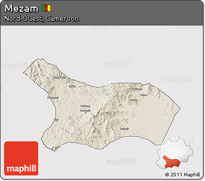 Shaded Relief 3D Map of Mezam, single color outside