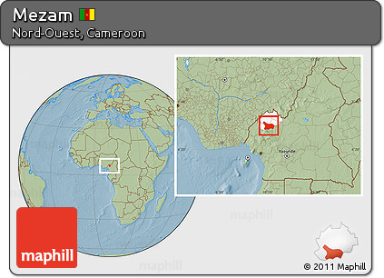 Savanna Style Location Map of Mezam, highlighted parent region, hill shading