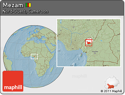 Savanna Style Location Map of Mezam, highlighted parent region, hill shading