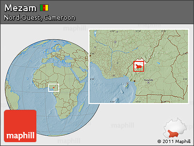 Savanna Style Location Map of Mezam, highlighted parent region, hill shading