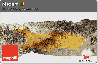 Physical Panoramic Map of Mezam, semi-desaturated