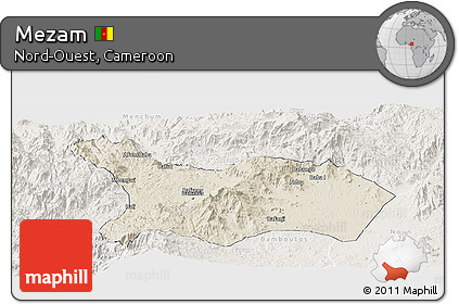 Shaded Relief Panoramic Map of Mezam, lighten