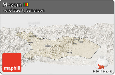 Shaded Relief Panoramic Map of Mezam, lighten