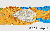 Shaded Relief Panoramic Map of Momo, political outside