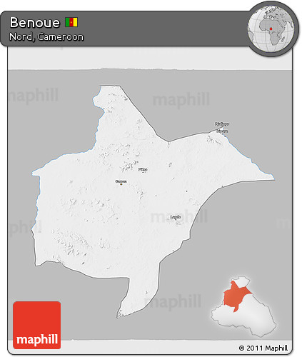 Gray 3D Map of Benoue, single color outside