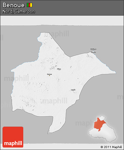 Gray 3D Map of Benoue, single color outside