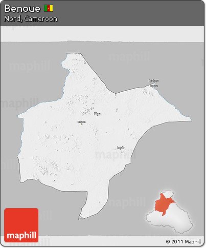 Gray 3D Map of Benoue, single color outside