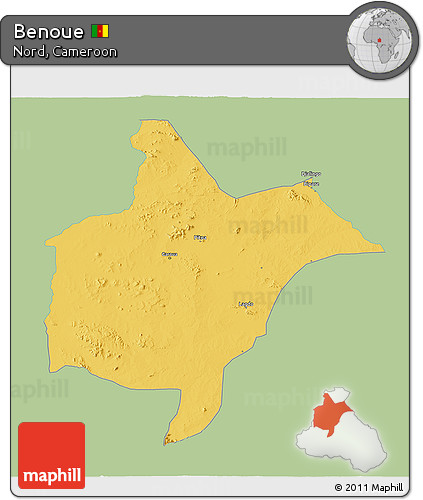 Savanna Style 3D Map of Benoue, single color outside