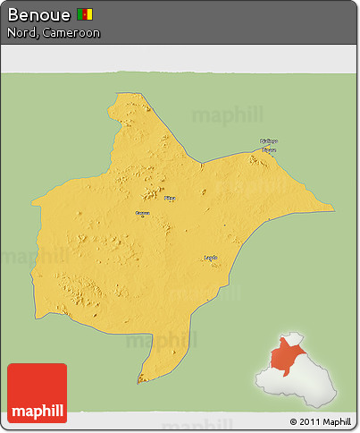 Savanna Style 3D Map of Benoue, single color outside
