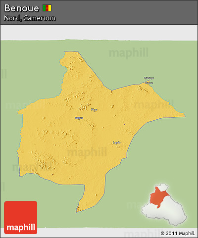 Savanna Style 3D Map of Benoue, single color outside