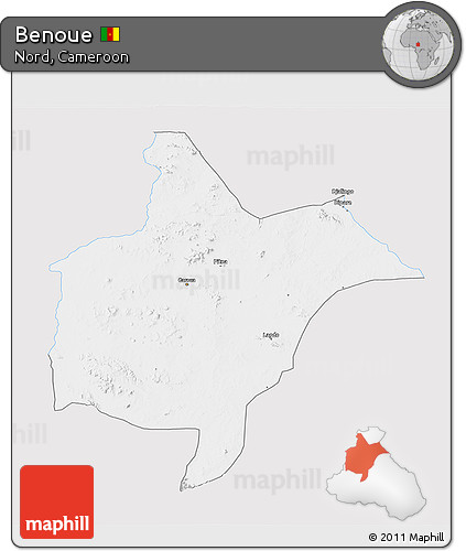 Silver Style 3D Map of Benoue, single color outside