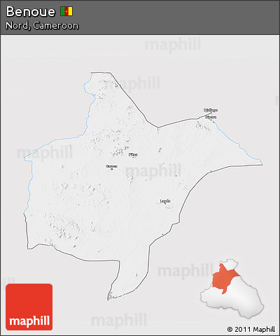 Silver Style 3D Map of Benoue, single color outside