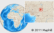 Shaded Relief Location Map of Benoue, within the entire country