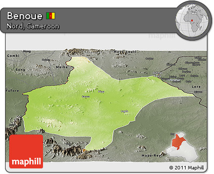 Physical Panoramic Map of Benoue, darken, semi-desaturated