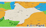 Shaded Relief Panoramic Map of Benoue, political outside