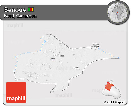 Silver Style Panoramic Map of Benoue, single color outside