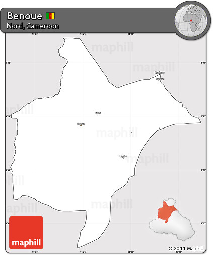 Silver Style Simple Map of Benoue, cropped outside