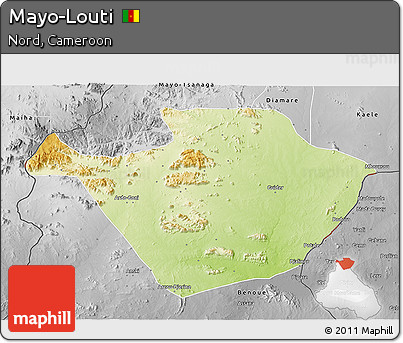 Physical 3D Map of Mayo-Louti, desaturated