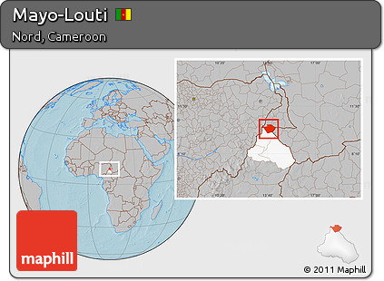 Gray Location Map of Mayo-Louti, highlighted parent region, hill shading